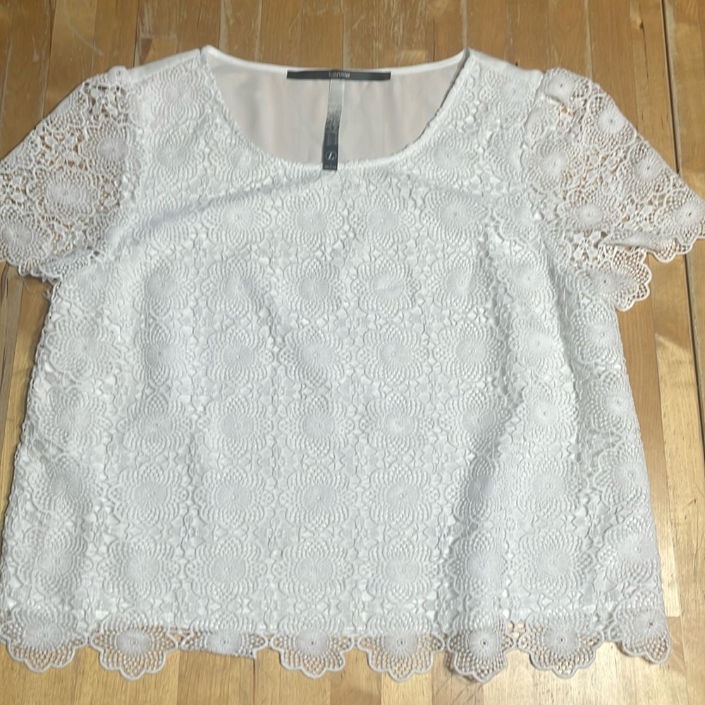 Kensie faux lace layered top